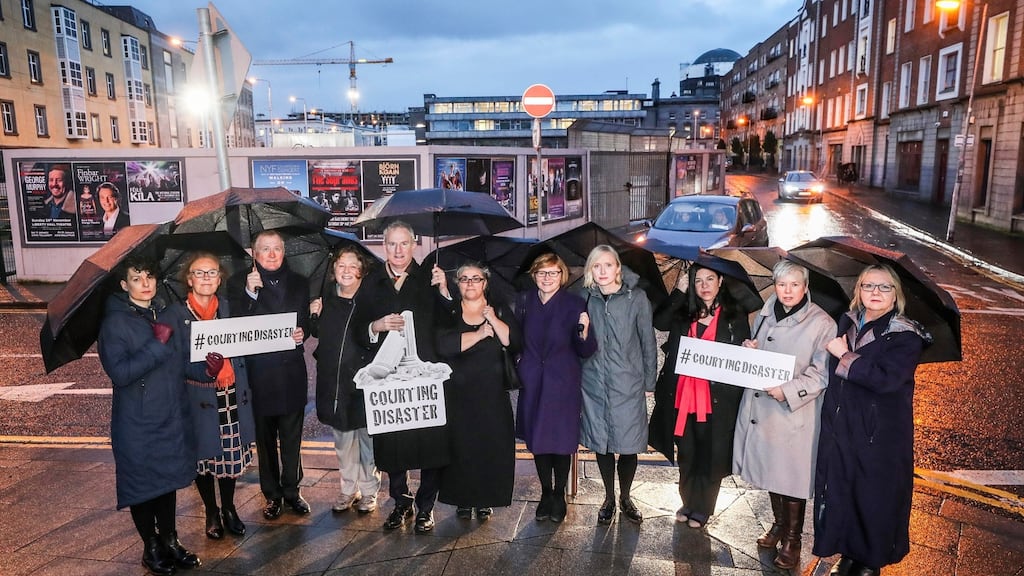 Representatives from a number of organisations at the launch of the Courting Disaster campaign at Hammond Lane in Smithfield in Dublin where it is proposed a new family law court be constructed.  Photograph: Conor McCabe Photography/PA Wire