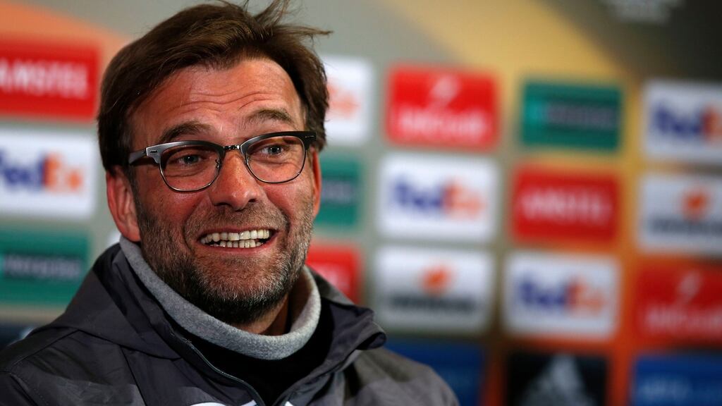 Liverpool manager Jurgen Klopp during a press conference at Old Trafford, Manchester. Photograph: Peter Byrne/PA