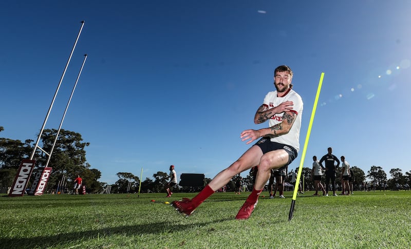 Mack Hansen during a Lions training session in Perth on Wednesday. Photograph: Billy Stickland/Inpho