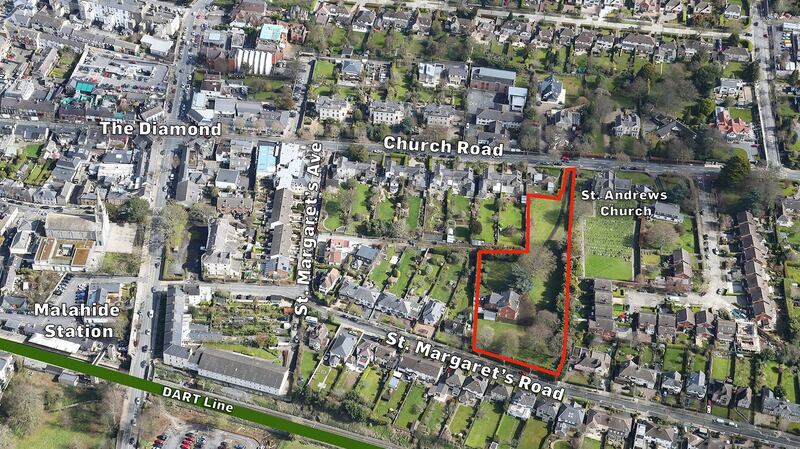 Aerial view of Tir na nÓg and surrounding 1.6 acres in Malahide, Co Dublin