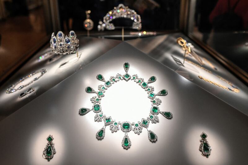 A necklace and earrings set, once owned by Empress Marie-Louise, which was stolen on Sunday. Photograph: Stephane de Sakutin/ AFP/Getty Images