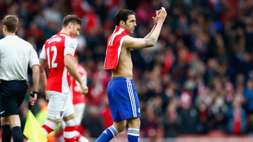 Cesc Fàbregas showing his appreciation for Arsenal fans at the Emirates last season when Chelsea played their London rivals. Photograph: Julian Finney/Getty Images