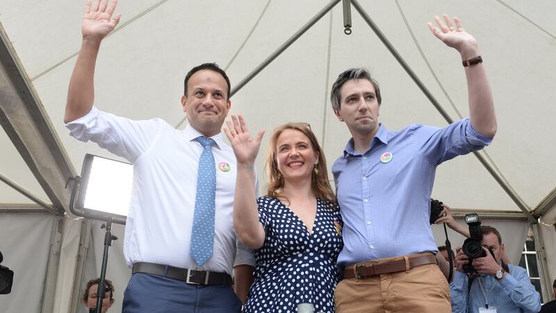 Taoiseach Leo Varadkar, FG TD Catherine Noone, and Minister for Health Simon Harris, at Dublin Castle. Photograph: Dara Mac Dónaill/The Irish Times