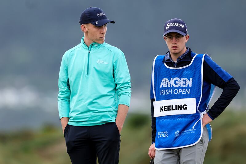 Sean Keeling and Caddie Padraig O’Dochartaigh at the Irish Open. Photograph: Ben Brady/Inpho