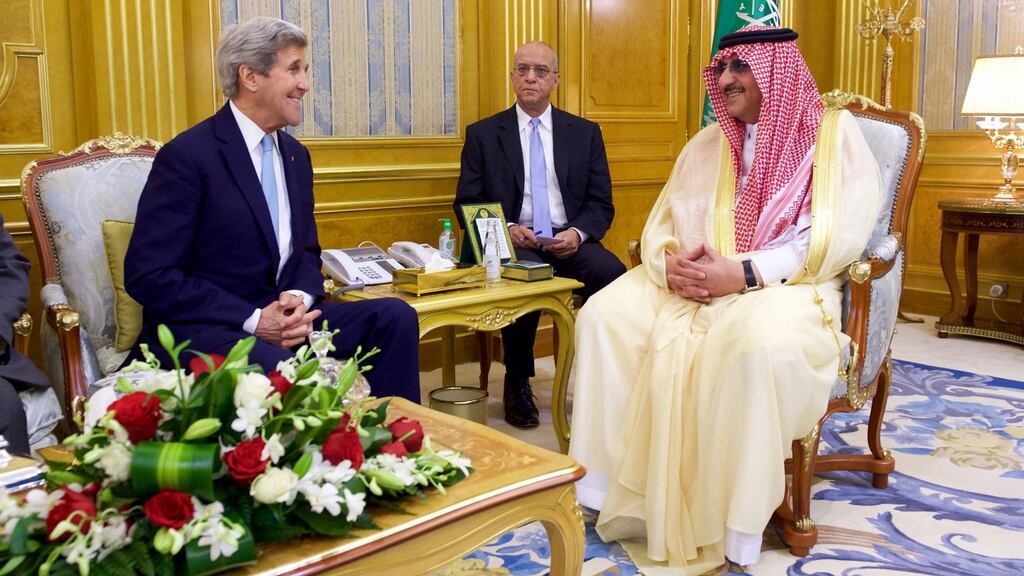 US secretary of state John Kerry meeting Saudi King Salman bin Abdulaziz al-Saud in Jeddah on Sunday for consultation ahead of another week of high-stakes diplomacy on the Syria conflict. Photograph: AFP/US State Department