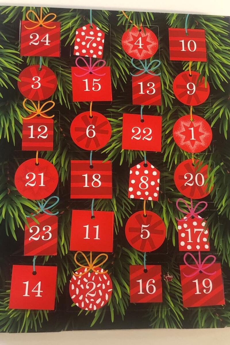 M&S Advent calendar: We liked the minimalist front which carries a close up image of a Christmas tree and baubles with lots of numbers on them.