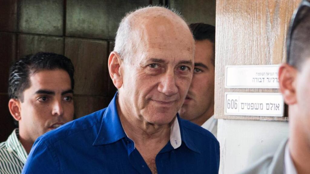 Former Israeli prime minister Ehud Olmert after being sentenced to six years in jail for bribery. Photograph: Reuters/Jack Guez