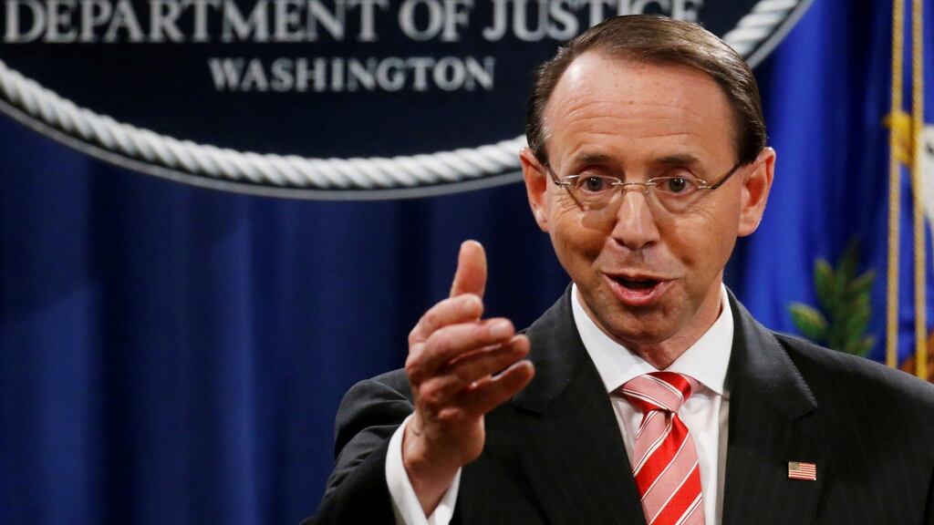Rod Rosenstein, the US deputy attorney general, said Monday that he would leave the justice department in mid-May. Photograph: Chip Somodevilla/Getty Images