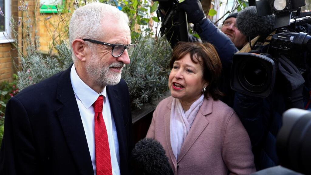 Britain’s Labour Party leader Jeremy Corbyn talks to the media as he leaves his home, following his party’s dire results in the general election. Photograph: Tom Nicholson
