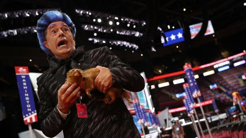 Stephen Colbert: “I know I’m not supposed to be up here, but neither is Donald Trump.” Photograph: Getty