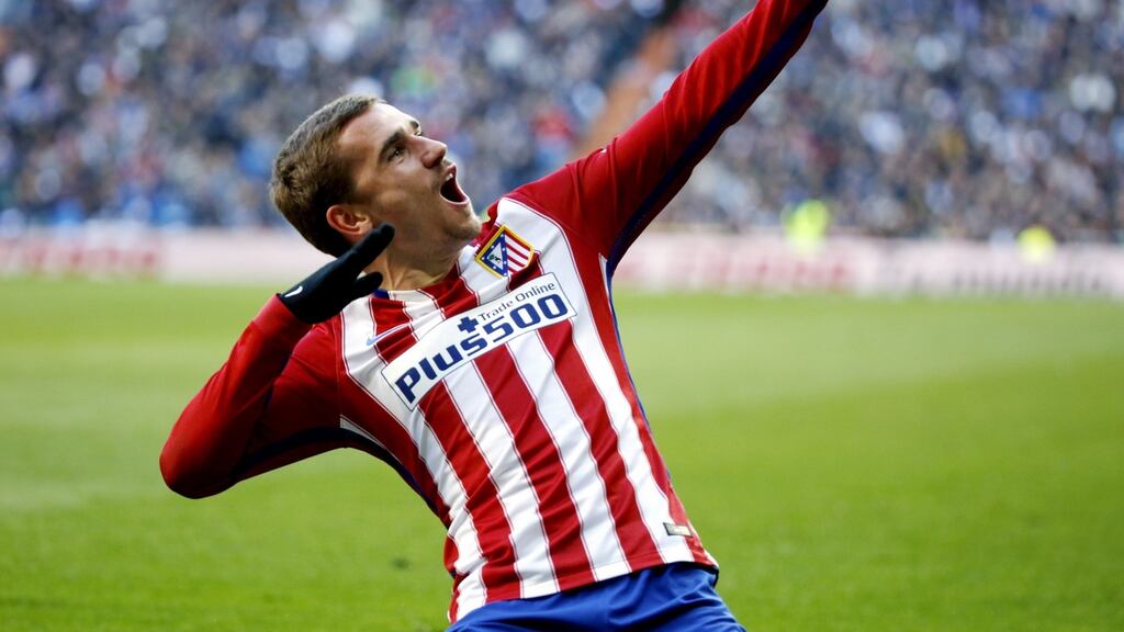 Atletico Madrid’s French midfielder Antoine Griezmann celebrates after scoring the winner against Real Madrid. Photo: EPA