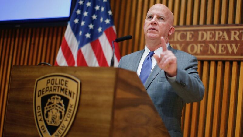 New York Police Department Commissioner James O’Neill speaks at a news conference at Police Headquarters in the city on Monday. Photograph: Eduardo Munoz/Reuters