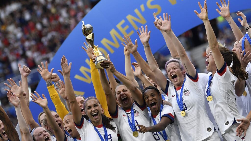 The USA celebrate winning the Women’s World Cup final in Lyon. ‘The USA brought a new form of bravado to women’s sports.’ Photograph: Christophe Simon/AFP/Getty Images