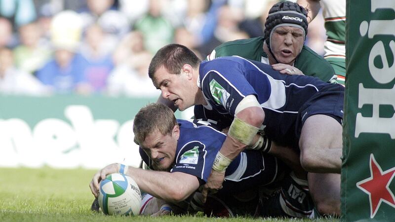 Leinster’s Jamie Heaslip scores a try against Leicester in the 2009 final at Murrayfield. Photograph: Graham Stuart/Inpho