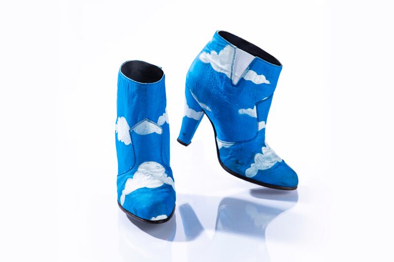 Prince wore these boots, hand-painted with clouds, with a matching suit in the Raspberry Beret music video in 1985.  Photograph: John Wagner/© 1985-2021 The Estate of Prince Rogers Nelson. All rights reserved