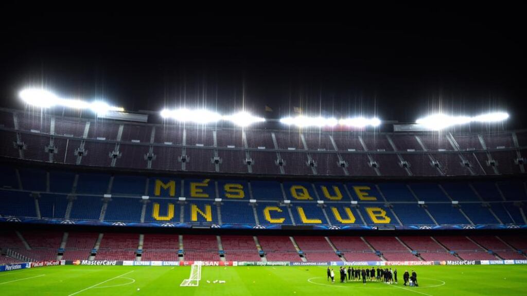 Two Paris St Germain fans were taken to hospital after being stabbed after Wednesday night’s Champions League game at the Nou Camp. Photograph: /Getty Images