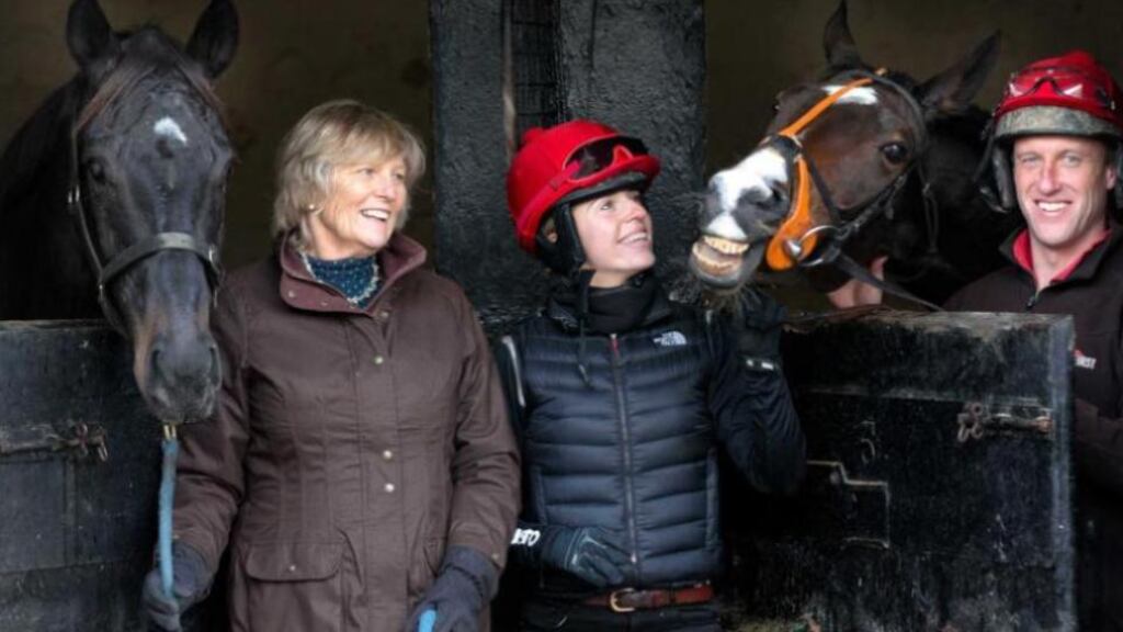 Jessica Harrington, Kate Harrington and Robbie Power with two of the yard’s star performers Jetson and Jezki. Photo: Morgan Treacy/Inpho