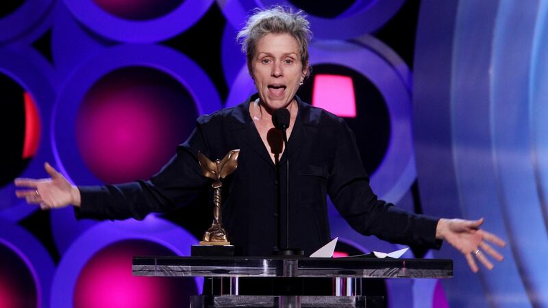 Frances McDormand accepts best female lead for ‘Three Billboards Outside Ebbing, Missouri’ at the 2018 Film Independent Spirit Awards in Santa Monica, California on Saturday. Photograph: Tommaso Boddi/Getty Images