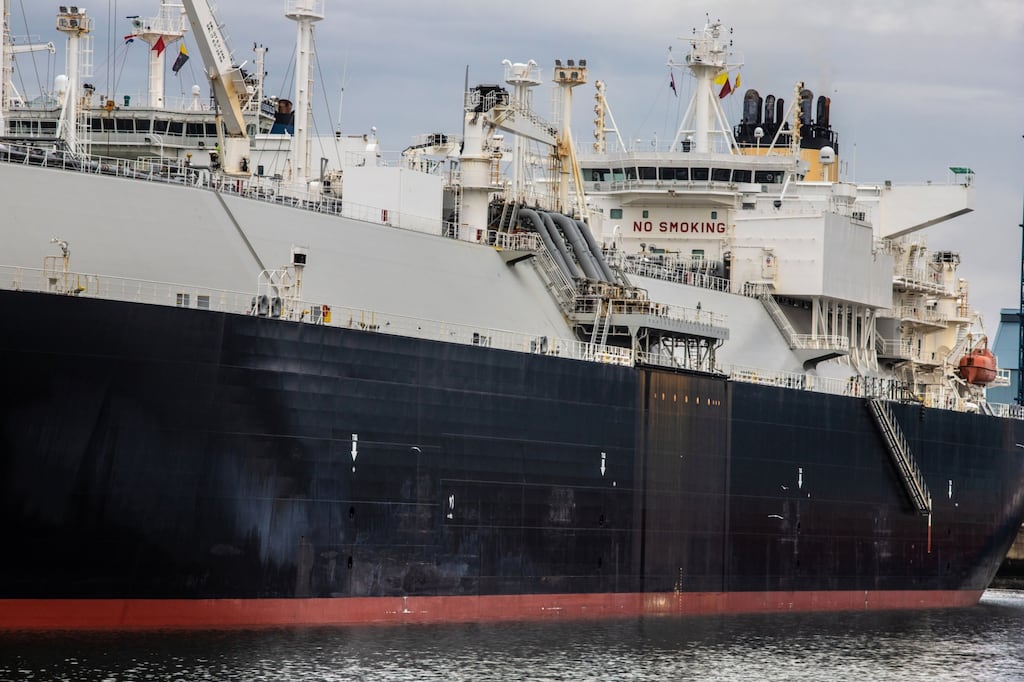 The Murex LNG tanker at the deepwater port in Eemshaven, Netherlands. The LNG gas terminals, the first in a wave of the specialist tankers that Europe is banking on to ease the worst energy crunch in decades, are designed to convert the super-chilled fuel transported on seagoing vessels into gas that can be pumped into onshore networks. Photographer: Peter Boer/Bloomberg