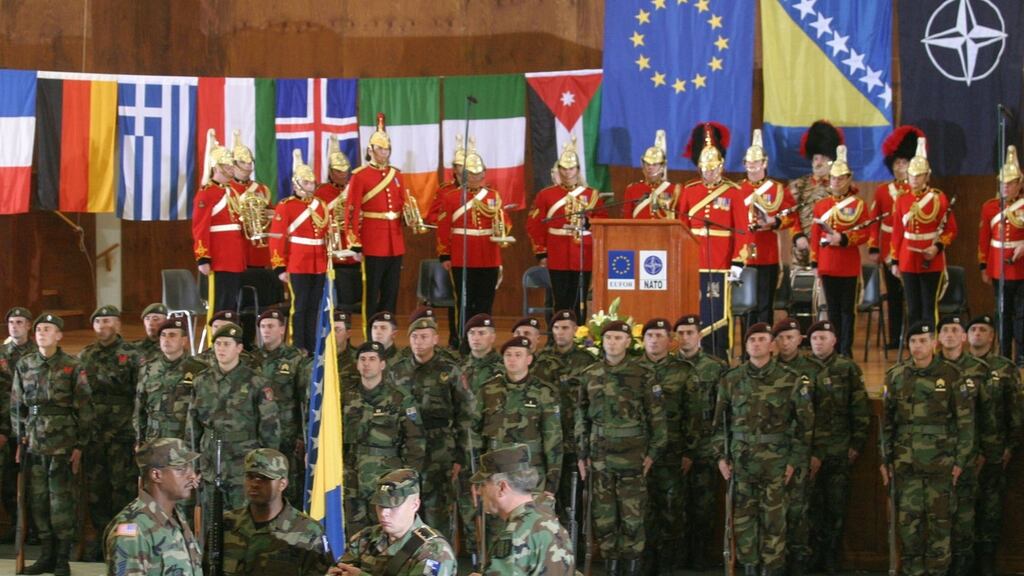 Assimilating new peoples through military service is one of the oldest tricks of statecraft. Full Nato membership, alongside UK allies, would create armed forces unionists might be interested in joining. Photograph: AP