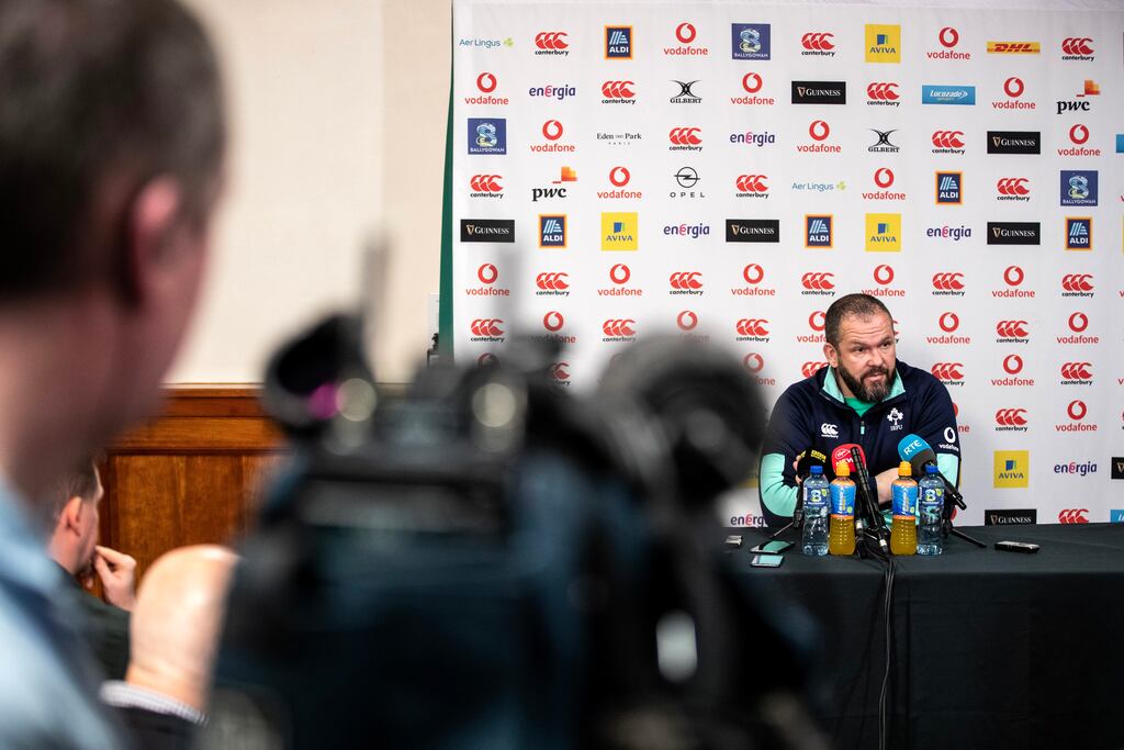 Ireland head coach Andy Farrell during Thursday's team announcement for Saturday's Six Nations match against Italy. Photograph: Evan Treacy/Inpho
