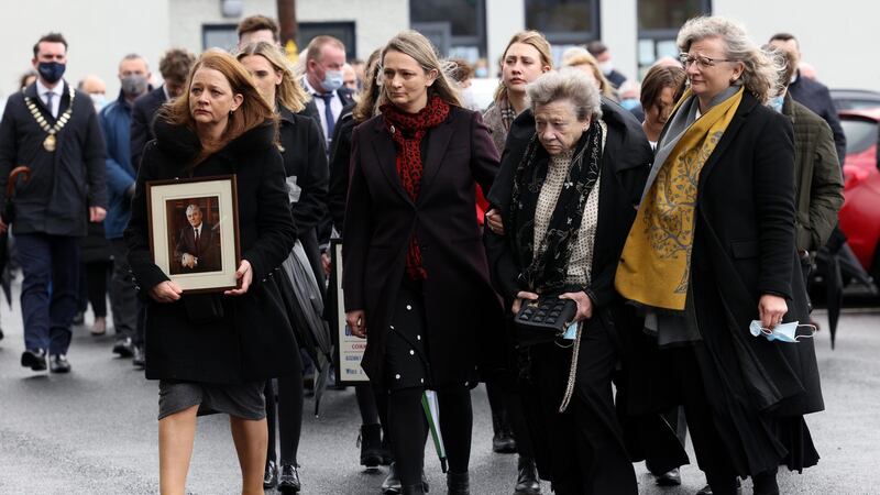 The family of Austin Currie, including his daughter Emer (centre left) and wife, Annita (centre right). Photograph: Laura Hutton