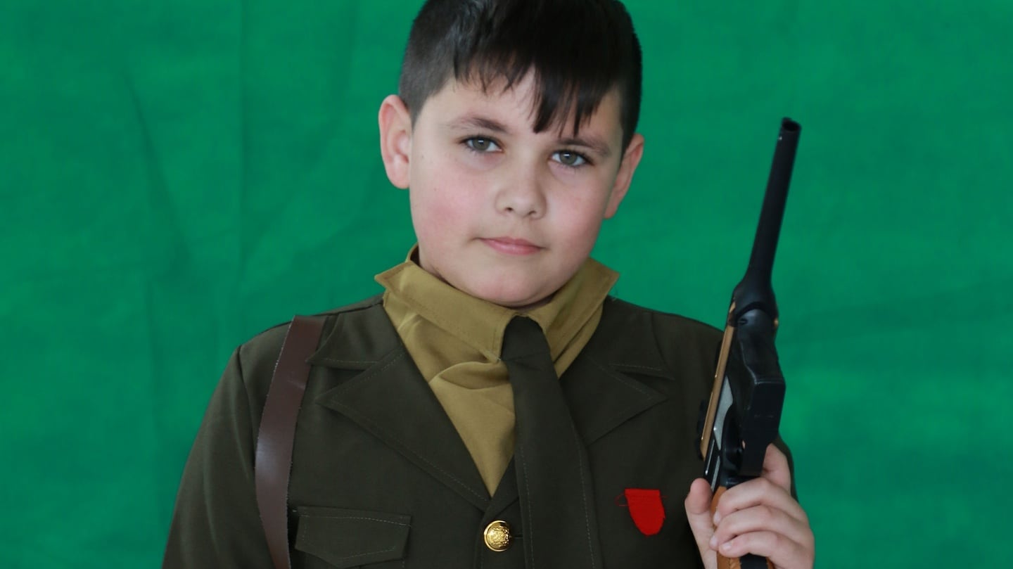 Josh King in 6th class in St. Patrick’s boys School, Ringsend went to the GPO to “take the GPO” in full costume as ‘Padraig Pearse’. Photograph: Nick Bradshaw