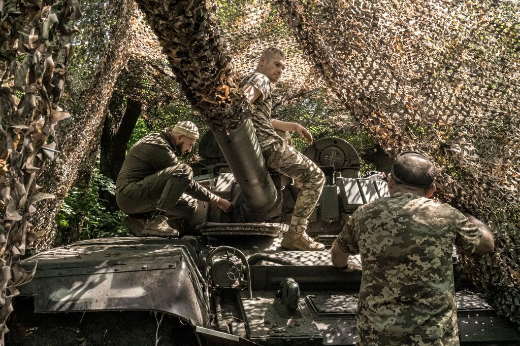 Ukrainian soldiers close to the border with Russia, in the Kharkiv region of Ukraine. Photograph: Mauricio Lima/The New York Times