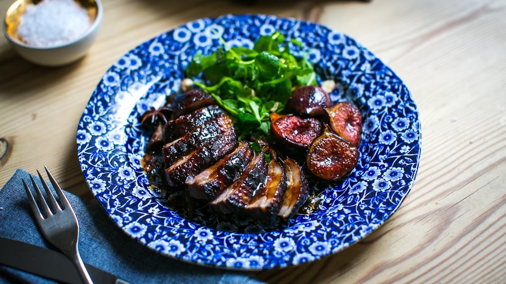 Spiced duck breasts with sticky fig sauce. Photograph: Donal Skehan