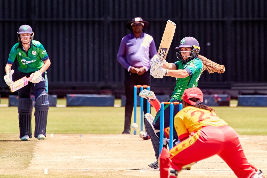 Ireland's Amy Hunter in action during the T20 international against Zimbabwe at Harare Sports Club. Photograph: Kudzayi Chipadza
