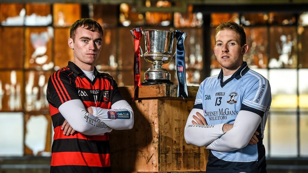 Ballygunner’s Pauric Mahony with Na Piarsaigh’s Shane Dowling ahead of the Munster senior hurling club championship final. Photograph: Stephen McCarthy/Sportsfile