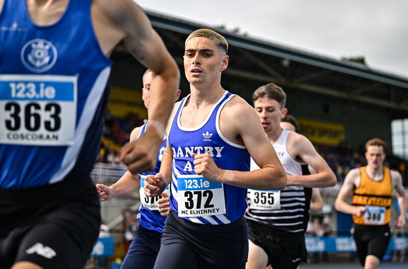 Darragh McElhinney during the men's 1,500m heats at this year's National Track & Field Senior Championships. Photograph: Sam Barnes/Sportsfile