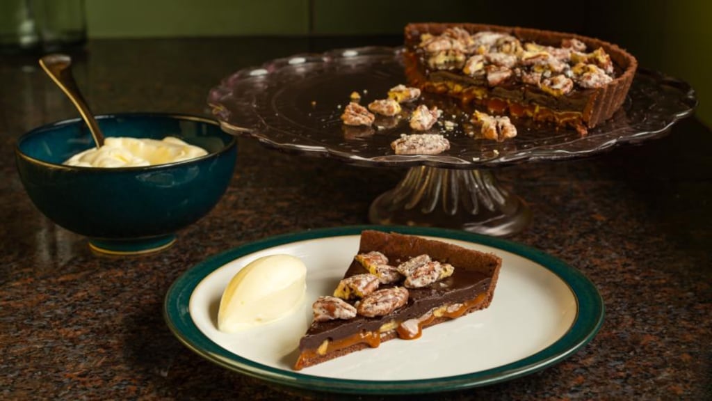 Pecan and salted caramel tart. Photograph:  Tara Gartlan