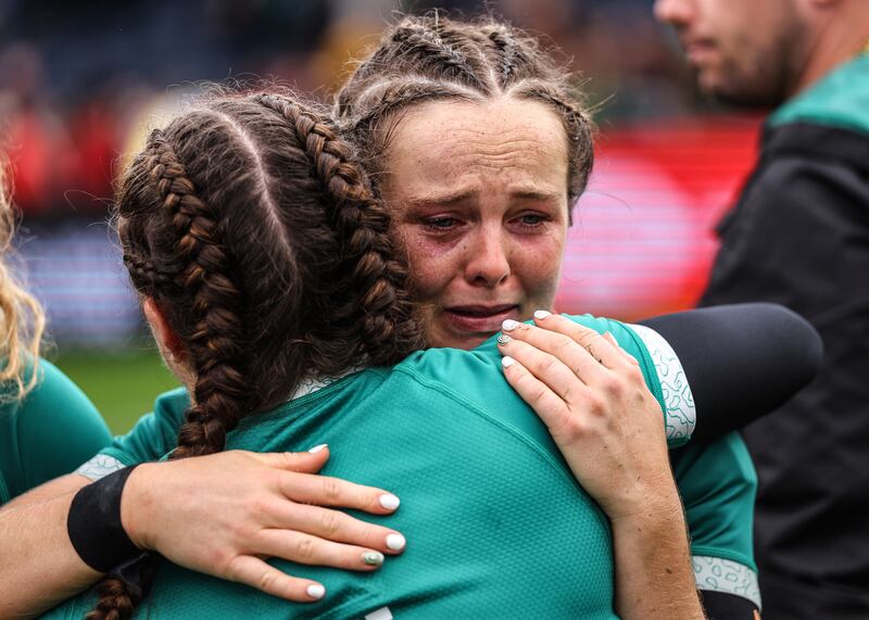 Ireland's Aoibheann Reilly dejected after the game. Photograph: Ben Brady/Inpho