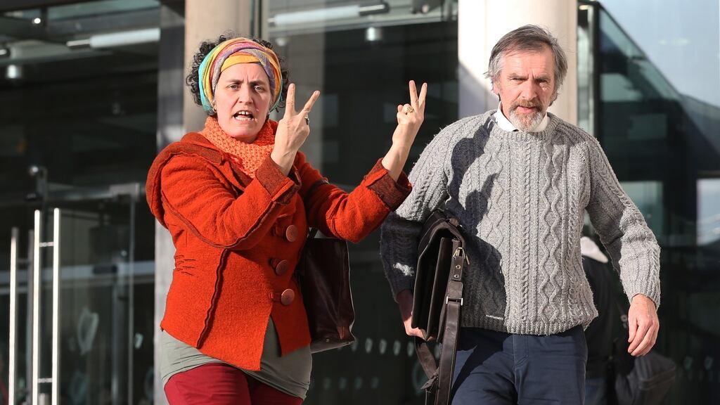 Santo Daime church leader in Ireland Marcus McCabe, seen here with a supporter, leaves Dublin District Court. Photograph: Collins Courts