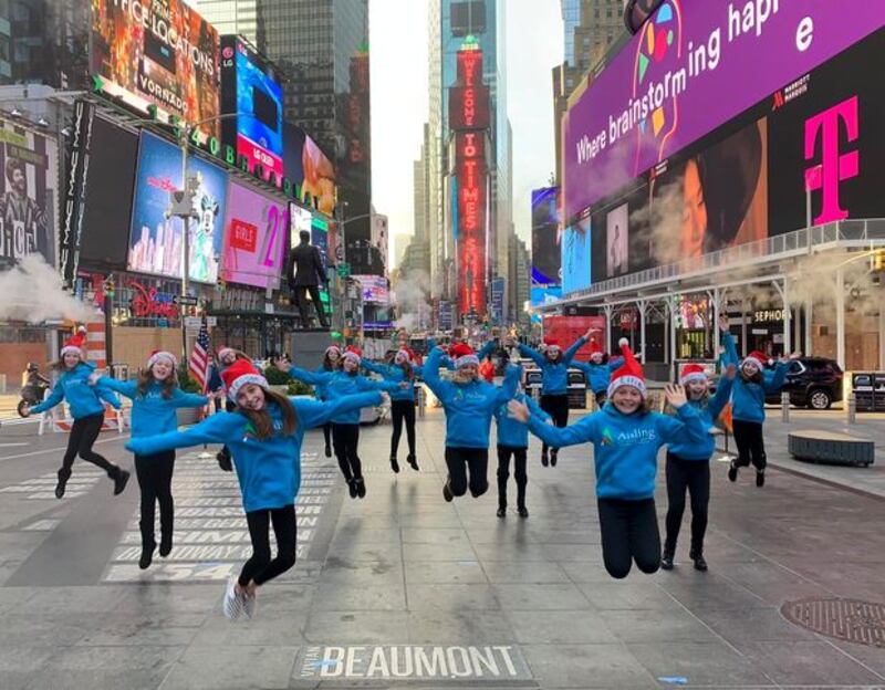 The Aisling Ceili Ballad group will be performing the Late Late Toy Show opening song, Take That's Rule the World, from Times Square in New York.