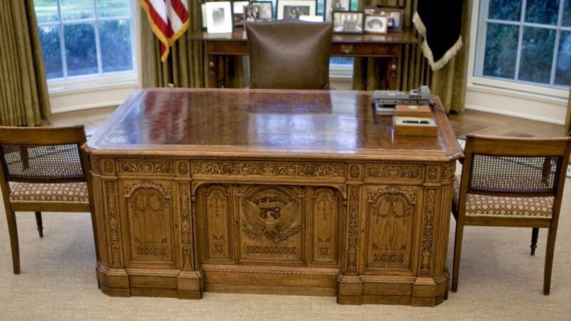 The US president’s desk in the White House, in 2010. Photograph: Brendan Smialowski-Pool/Getty Images