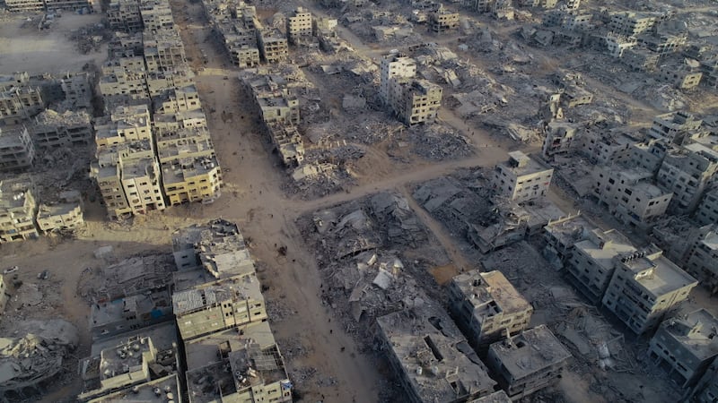 Destroyed buildings sin the Sheikh Radwan neighbourhood in northwest Gaza City. Photograph: Saher Alghorra/ The New York Times