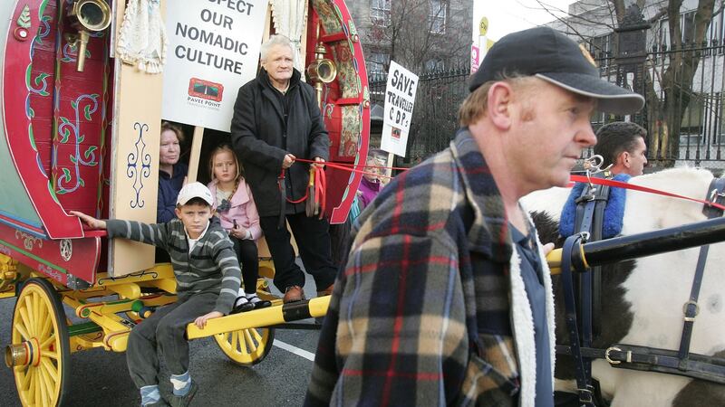A Travellers’ rights protest on their way to the Dáil. Enda Kenny’s symbolic statement will not confer any additional new rights on Travellers. Photograph: Alan Betson