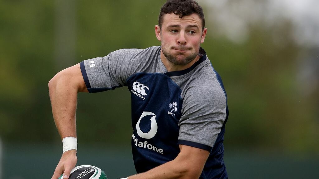Robbie Henshaw in action during an Ireland training session at Carton House on Tuesday. Photograph: Dan Sheridan/Inpho