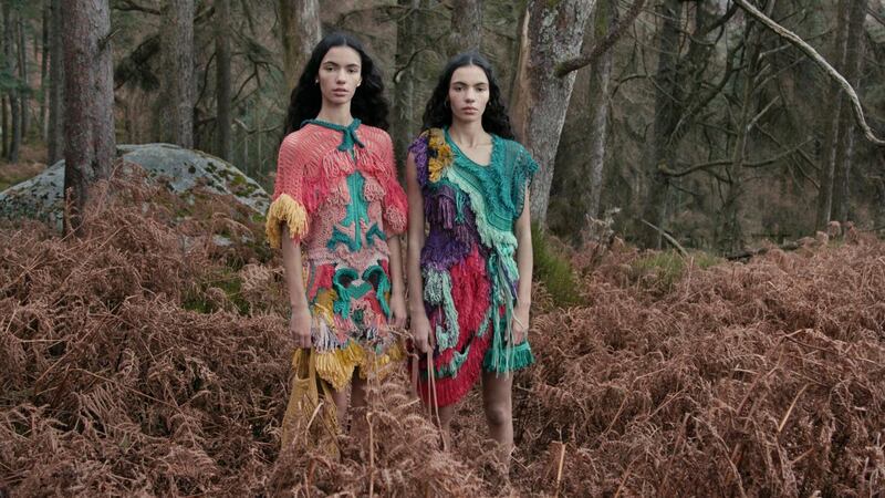 Sadhbh and Cadhla O Reilly in dresses by Katie Hanlan. Film still: Perry Ogden/Showcase 2019