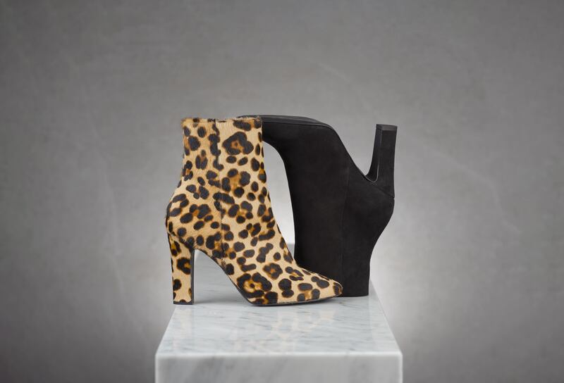Citrine leopard print ponyskin ankle boots and black suede, both €299 from Carl Scarpa