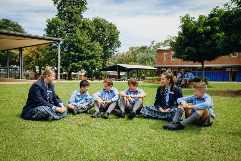 Learning al fresco in the grounds of Red Bend Catholic College
