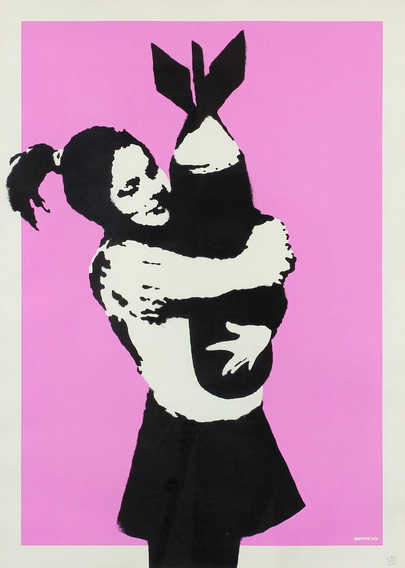 Bomb Hugger by Banksy from Gormleys Fine Art at Art Source in the RDS