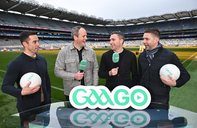 Football analysts (from left), Aaron Kernan, Michael Murphy, Paddy Andrews and Marc Ó Sé. Photograph: Sam Barnes/Sportsfile
