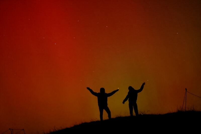 The Northern Lights visible from the mounds at the Hill of Tara, in Co Meath. photograph: Alan Betson/The Irish Times