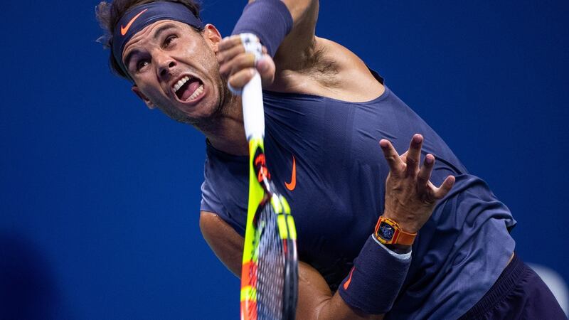 Rafael Nadal of Spain serves to Vasek Pospisil of Canada during the third day of the US Open. Photograph: PA