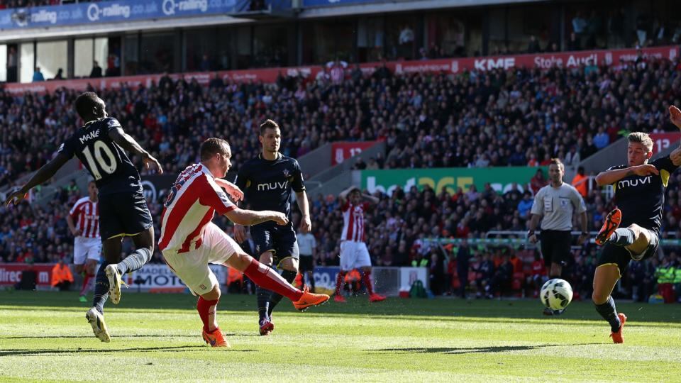 Charlie Adam scores Stoke City’s second goal in the Premier League match against Southampton at the Britannia Stadium. Photo: Jan Kruger/Getty Images