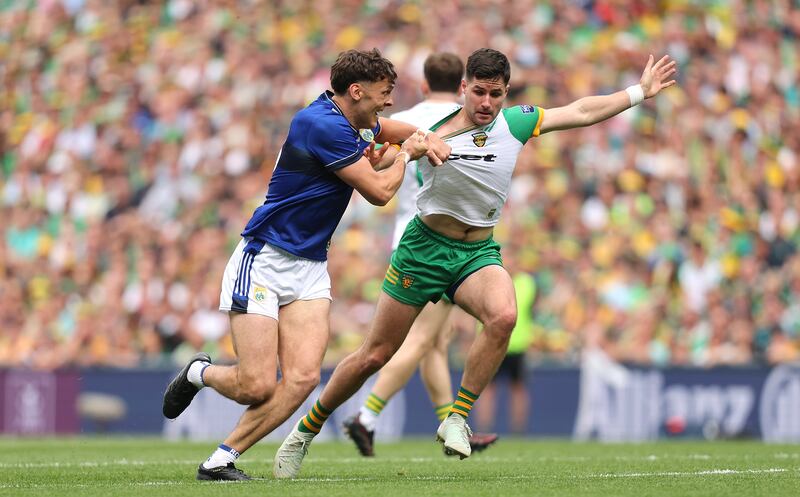 Kerry's David Clifford and Brendan McCole of Donegal in action in the All-Ireland football final. Photograph: Bryan Keane/Inpho