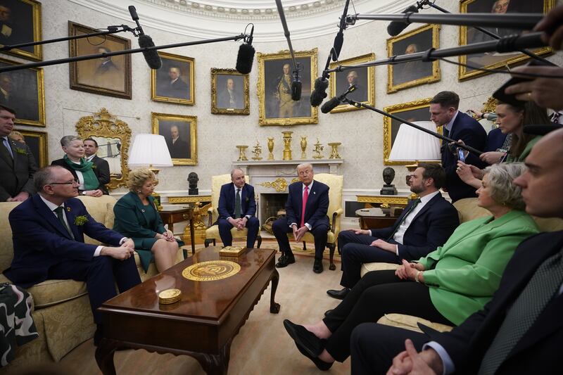 Taoiseach Micheál Martin and US president Donald Trump at their Oval Office meeting. Photograph: Niall Carson/PA Wire